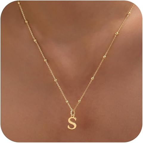 MDIEEL Initial Necklaces for Women Dainty Gold Letter Pendant Necklace 14k Gold Plated A-Z Name Necklaces Cute Charm Choker Necklace Fashion Accessories Non Tarnish Trendy Jewelry Gift