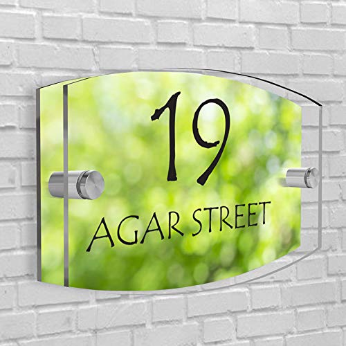Personalised House Number Plaque in Arc- Rectangle shape Glass Effect Acrylic Sign Door Plate Wall Display in Premium Quality 2 Part Acrylic- Choose Your Own Design & Font (3D In Green)