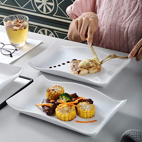 Bruntmor Appetizer Plate Set Of 4 Elegant Matte 10"X7" Rectangular Curvy Ceramic Restaurant Christmas Platter | Serving Inner Fluted Dessert Salad Plates, Christmas Eve - White Color. #TOP2