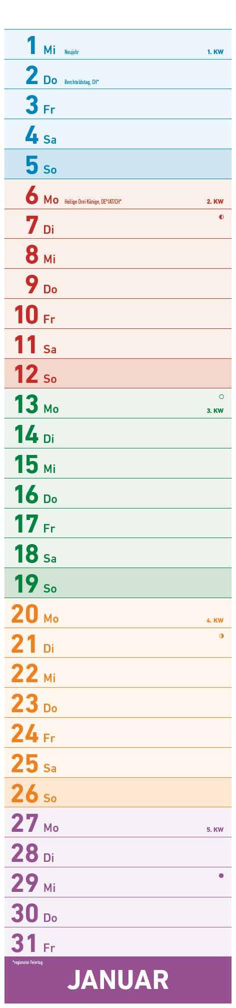 Alpha Edition - Megaplaner 2025 Streifenkalender, 15x64cm, Familienkalender mit einer Spalte, viel Platz für Notizen, Mondphasen, deutsches Kalendarium und Ferientermine DE/AT/CH
