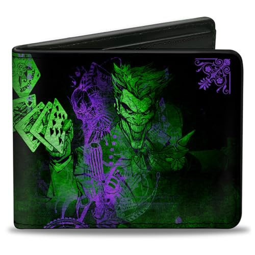 Buckle-Down DC Comics Wallet Bifold The Joker Card Flipping Poses Black Greens Purples Vegan Leather