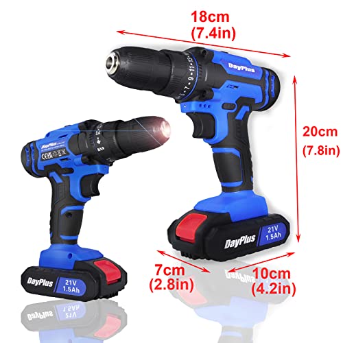 21V Akku-Bohrschrauber-Elektroschrauber-Set, leistungsstarker Lithium-Lon-Akku, 21 Volt Kombi-Schrauber, DIY 26-teiliges Zubehör-Set, 2PCS 1.3AH Akkus – Bild 3