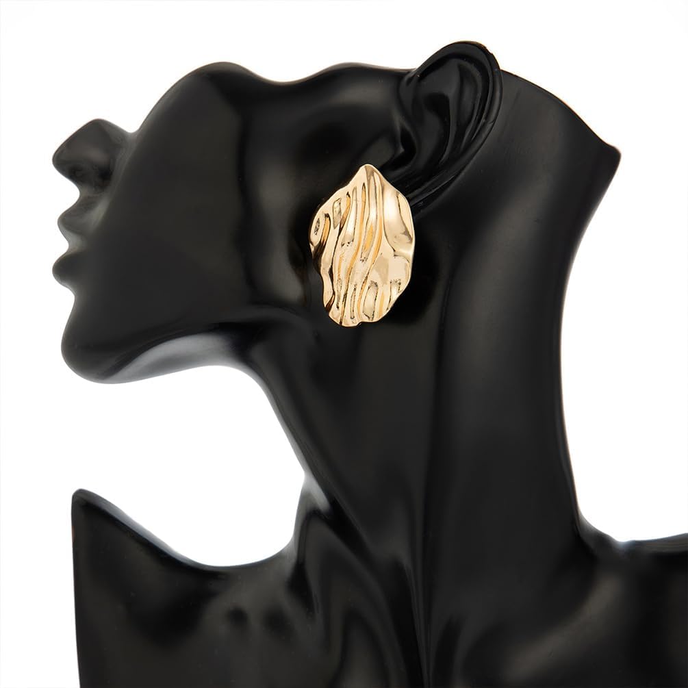 Chunky Gold Wavy Pleated Stud Trendy Earrings for Women, Statement Silver Hammered Textured Irregular Geometric Earring Unique Prom Party Jewelry Gifts - Image 6