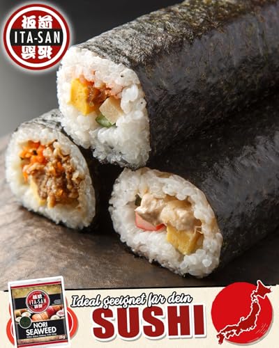 ITA-SAN Nori Algenblätter, ganze Blätter, getrockneter und gerösteter Seetang, ideal für Sushi, vegan, halal, glutenfrei (120 x 2,8 g)