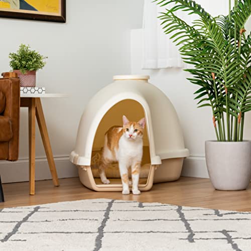 IRIS USA Igloo Dog House, White/Beige, Small and Medium Dogs and Cats, Indoor/Outdoor