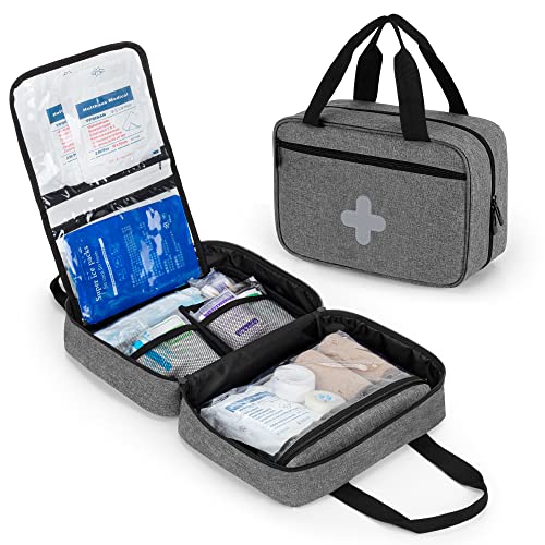 Image of CURMIO Empty First Aid Kits Case, Portable Emergency Kit Organizer, Gray | Medical Bag for Emergency Supplies and Pill Bottles, Large Capacity, for Hiking, Camping, Car, Travel, Home and Outdoor