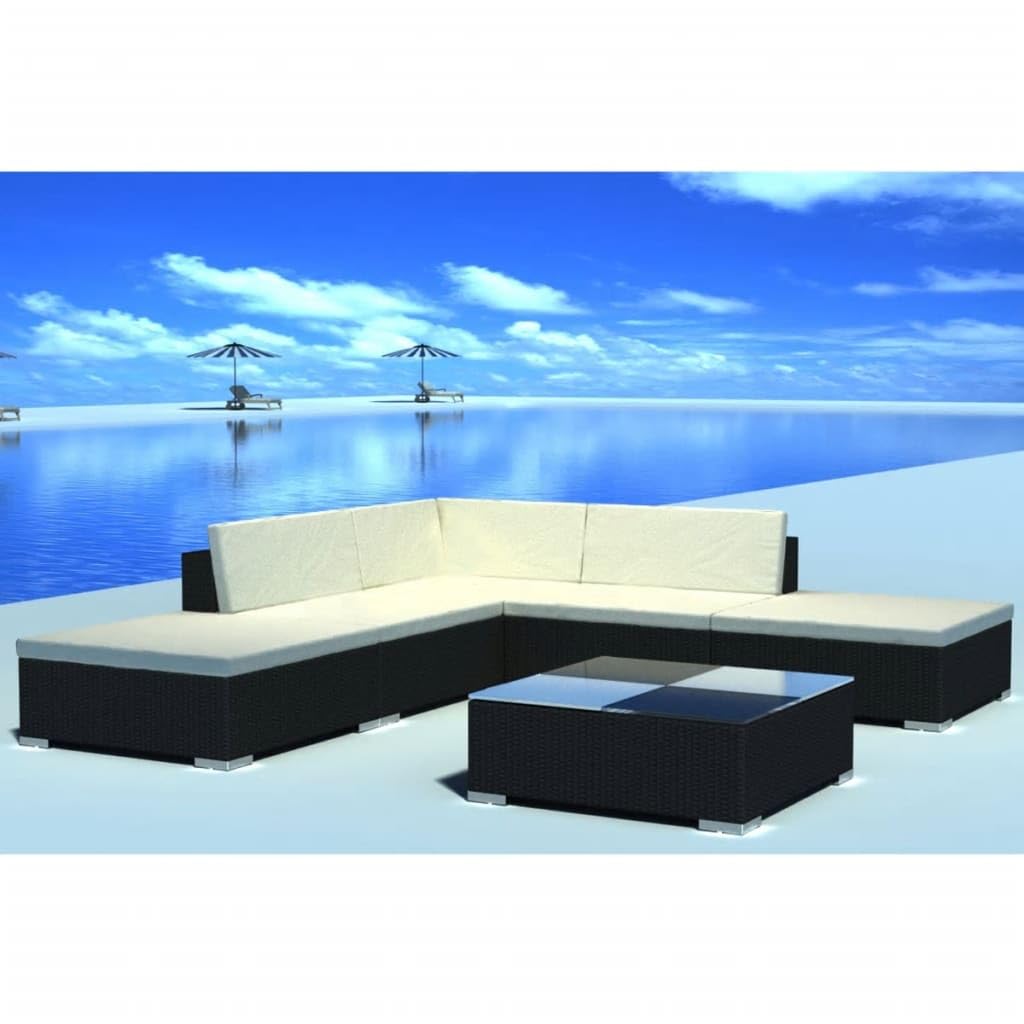 vidaXL Set Muebles de jardín y Cojines 6 Piezas ratán sintético Negro