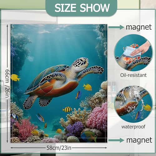Image of Sea Turtle Refrigerator Magnet Cover,Ocean Fish Coral Washable Dishwasher Magnets Decorative Cover,Home Kitchen Decorative Dishwasher Front Panel Cover 23x26 Inch