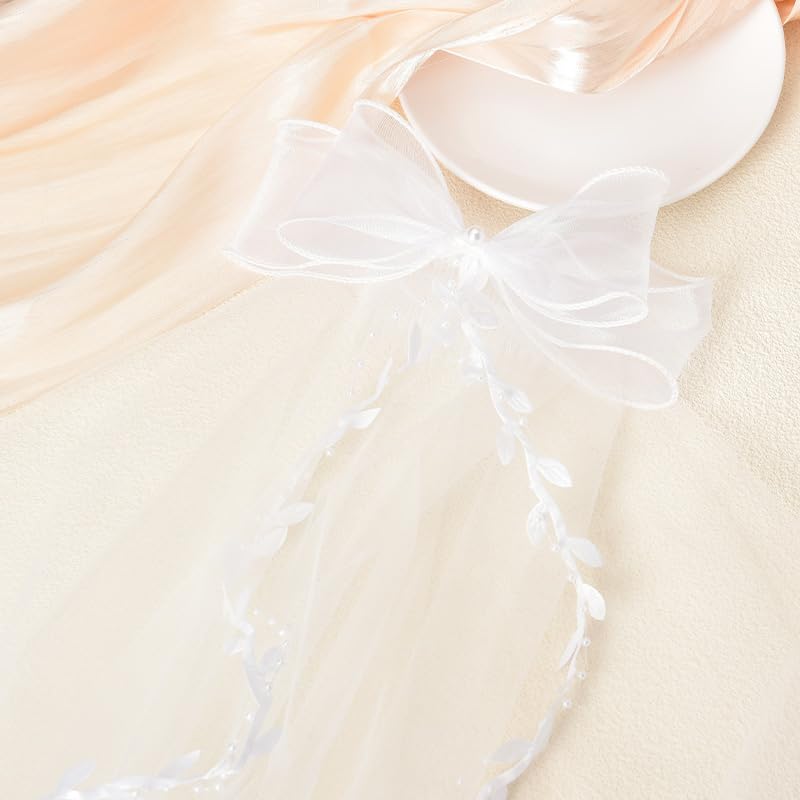 Miniatura 3 de Velos de novia para novias, velo de lazo de pelo blanco, accesorios para el cabello de novia, dama de honor, velo largo con peine de perlas, velo de