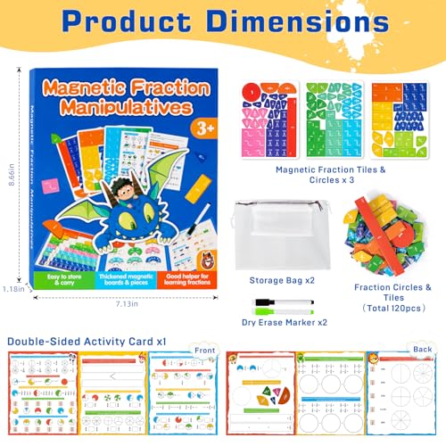 Magnetic Fraction Demonstration Book for Kids, Montessori Fraction Playbook with Tiles & Circles, Fraction Educational Puzzle Sets for Children, Math Manipulatives for Homeschool Classroom - Image 2