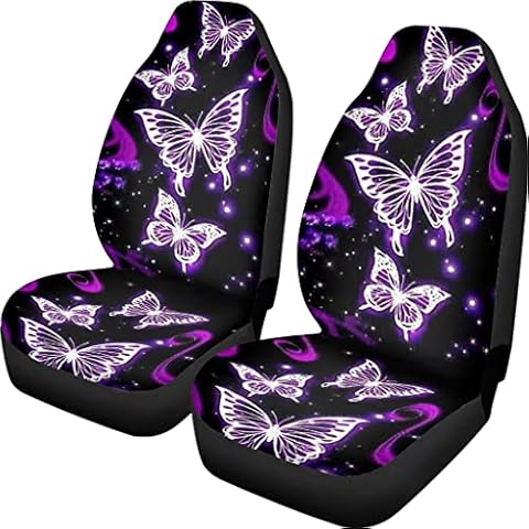 Dremagia Car Decor Accessories Purple Shiny Butterfly Car Seat Covers for Women Girly 2pcs Set, Soft Breathable Vehicle Seat Protector Cover Cover