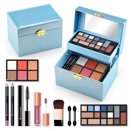 Color-Nymph-Makeup-Kit-For-Teens-Girls-With-Recyclable-And-Key-Lockable-Cabinet-Included-17-Colors-Eyeshadows-Blushes-Bronzer-Highlighter-Lipstick-Brushes-MirrorBlue