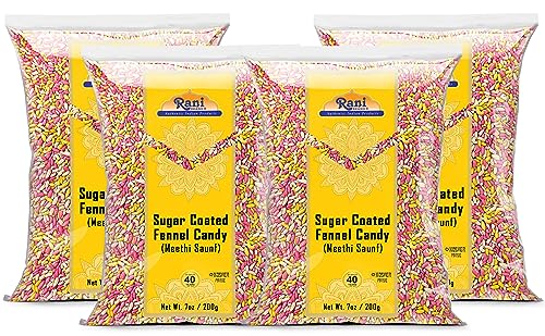 Rani Sugar Coated Fennel Candy 7oz 200g (Pack of 4, 28oz/800g Total) ~ Indian After Meal Digestive Treat | Vegan | Gluten Friendly | Non-GMO | Kosher | Indian Origin