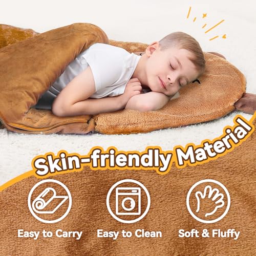 iPlay, iLearn Kid Sleeping Bag, Plush Capybara Slumber Bag, Toddler Girl Boy Nap Mat, 2 In 1 Brown Animal Pillow, Happy Travel Sleepover Daycare Preschool Birthday Gift for Age 3 4 5 6 7 8 10 12 Child - Image 4