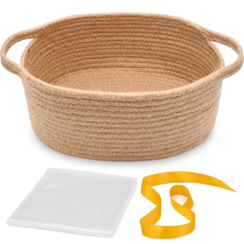 Image of Empty Gift Basket with Gift Bag & Ribbon, Woven Rope Basket, 12x8x5 inch