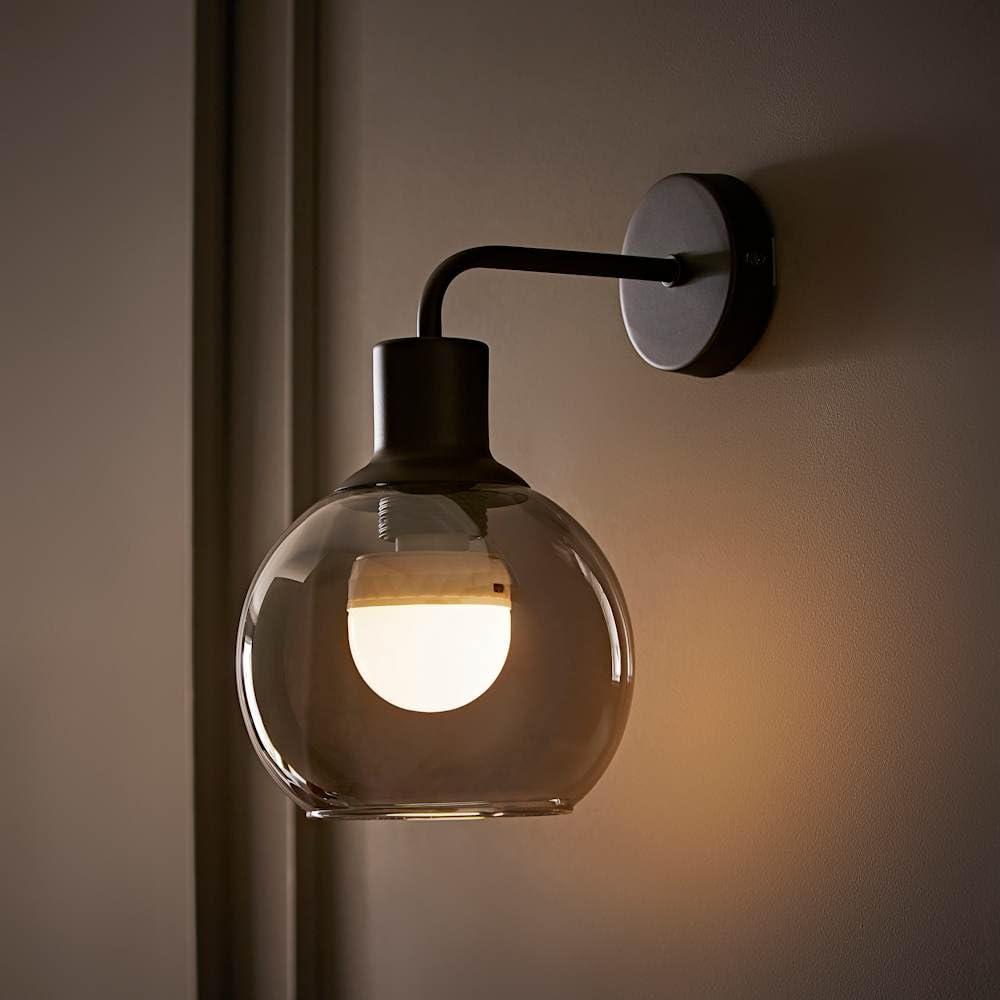 Valuelights Bellamy Pair Of Black Glass Globe Rechargeable Wall Lights