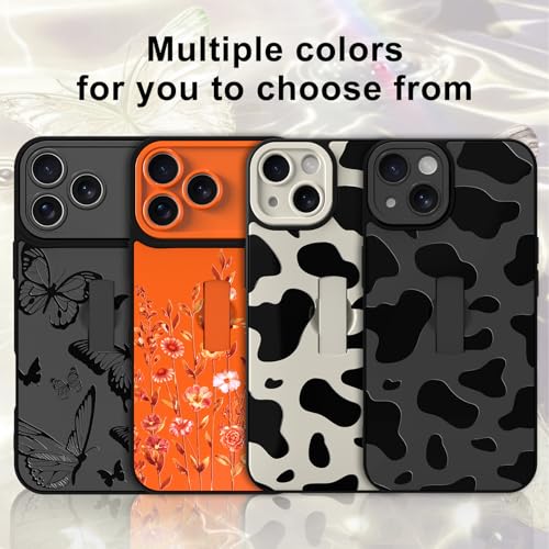 Image of for iPhone 15 Case with Finger Strap Holder, Cute Cool Cow Print Pattern Design for Women Men, Shockproof Anti Scratch Hand Kickstand Protective Cover, Gray