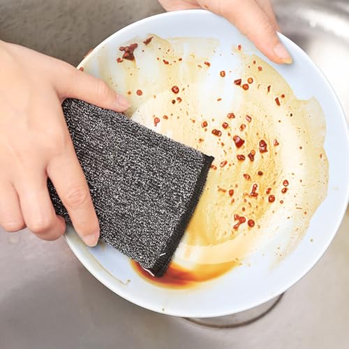 12 spugne abrasive a doppio lato, antigraffio, per lavare pentole, padelle, padelle (nero)