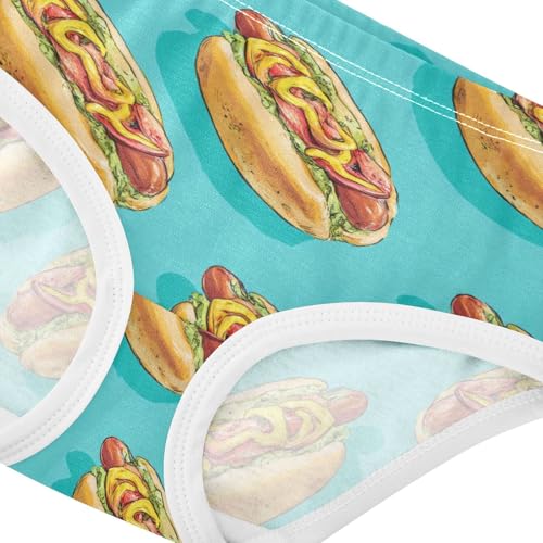 Wusikd Hot Dogs Girls' Underwear Cotton Turquoise Girls Briefs Soft Toddler Underwear 2T4