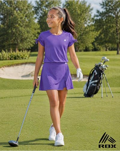 Image of RBX Girls Athletic Skort Set - 2 Piece Workout Set with Performance T-Shirt & Pleated Scooter Skirt, Girls Athletic Outfit