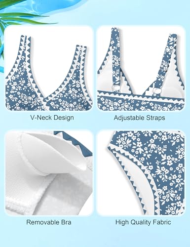 Image of KANGKANG Girls Swimsuit Bikini Set Solid Color V-Neck Two Piece Bathing Suit with Chest Pad Adjustable Straps Swimwear 7-16T