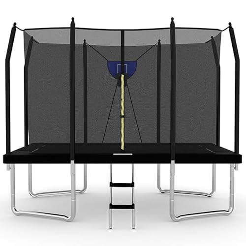 BodyTrain 10x12ft Rectangular Trampoline with Safety Enclosure Ladder & Basketball Game (Black)