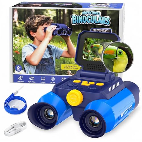 OAEBLLE Prismáticos Niños con Zoom Óptico 10x y Cámara   Fotos 48 MP y Video 1080P, Visión Nocturna 25m, Aptos a Partir de 3 Años, Ideales para Observación de Animales y Naturaleza | Azul