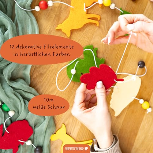 Papierdrachen Filz-Holzperlen-Mobile Bastelset mit herbstlichen Waldtiermotiven – DIY-Deko für Kinder & Erwachsene – Bild 3