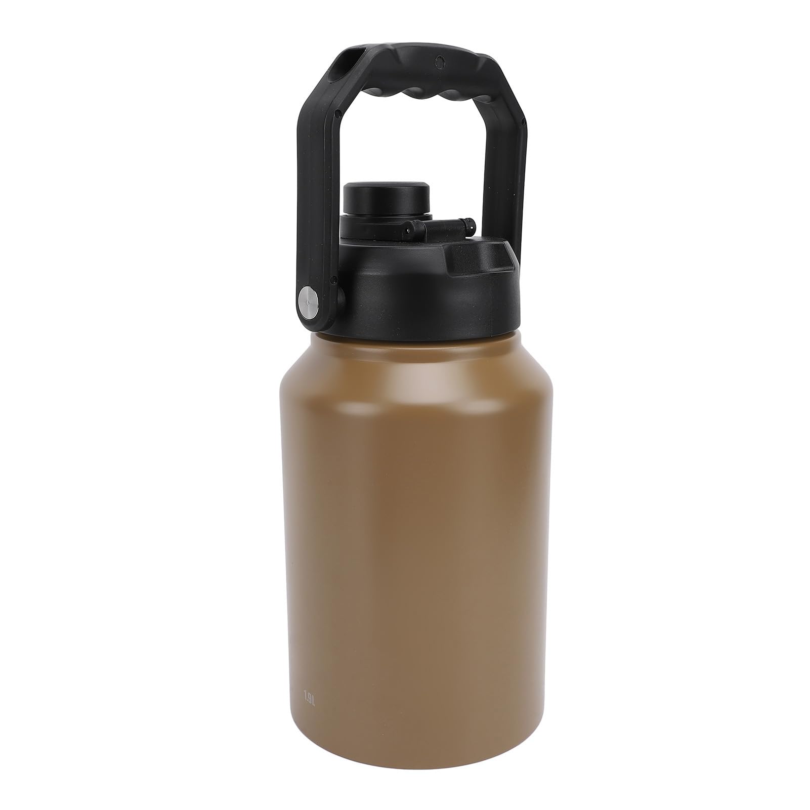 Isolierte Wasserflasche, 1,9 L, Großes Fassungsvermögen, Doppelwandige Vakuum-Sportwasserflasche aus Edelstahl mit Griff, Weithalsiger Reisebecher für Camping, Wandern, (Khaki)