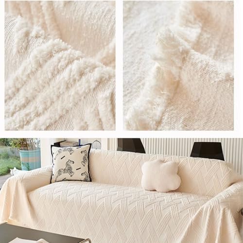 Jeté de protection canapé haut de gamme blanc 180x280 cm doux avec pompons - 5