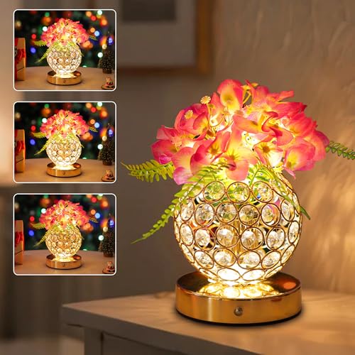 Image of Purple Artificial Hydrangea Flower Lamp, 3 Color Dimmable Touch Control Night Light, Christmas Birthday Gifts for Women, Artificial Hydrangea Flower Table Lamp Decor Bedroom Bar Coffee Shop Wedding