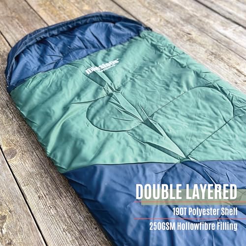 Milestone Hooded Sleeping Bag / 3 Season Single Envelope Style / 250gsm Water Resistant with Carry Sack for Camping Outdoors / 220 x 80cm - Image 6