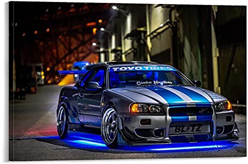 Impression sur toile « Nissan Skyline Fast and Furious 2 Night » - Pour décoration d'intérieur moderne - Sans cadre - 40 x 60 cm