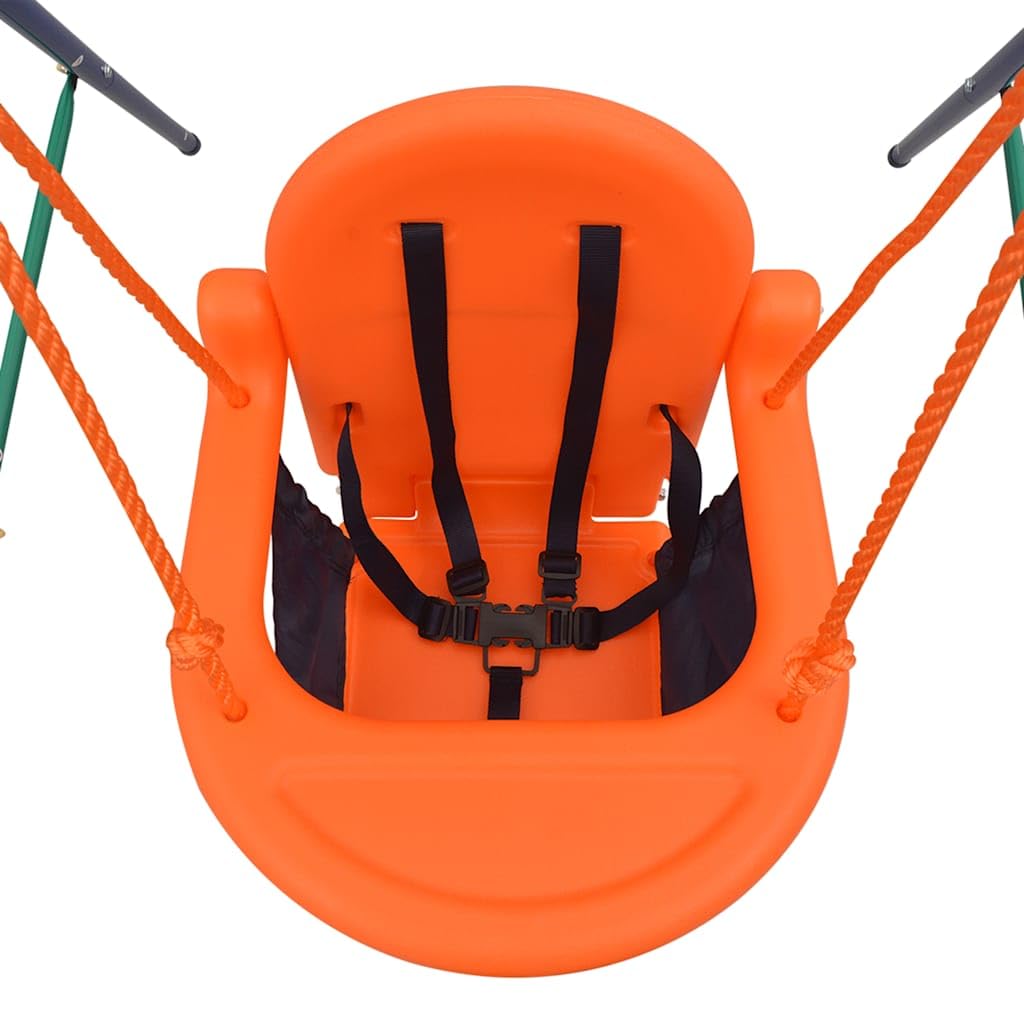 Kleinkinder-Schaukelset mit Sicherheitsgeschirr Orange für Garten, Outdoor, wetterbeständig, stabiles Gestell, ergonomischer Sitz, für Kinder 6-36 Monate, inkl. Montageset, langlebig