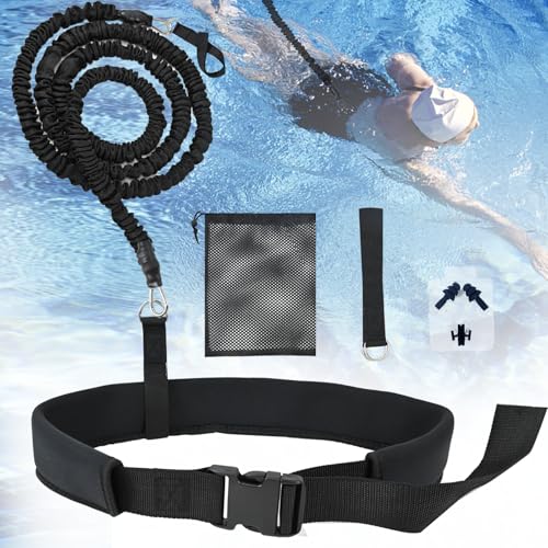 PATEMZON Cinturon Natacion, Ajustable Arnes para Nadar, Entrenamiento de Resistencia, 2,5 – 7,5 m, Correa Elástica para Cinturón Estático de Natación, para Adultos Entrenamiento de Natación