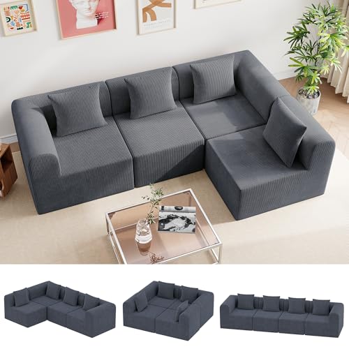 wanan 121'' Modular Sectional Couches for Living Room with Deep Seat, L-Shape Cloud Sofa Couch, High Density Memory Foam, Boneless Upholstered Couches, Easy Assembly (Dark Gray, 4 Seats)