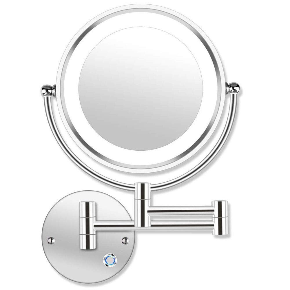SaryEdge Lighted Makeup Mirror 10x Wall Mounted Shaving Mirrors Magnifying with Dimmable Lights, Bathroom Mirror with Lights and Magnification, Touch Screen,