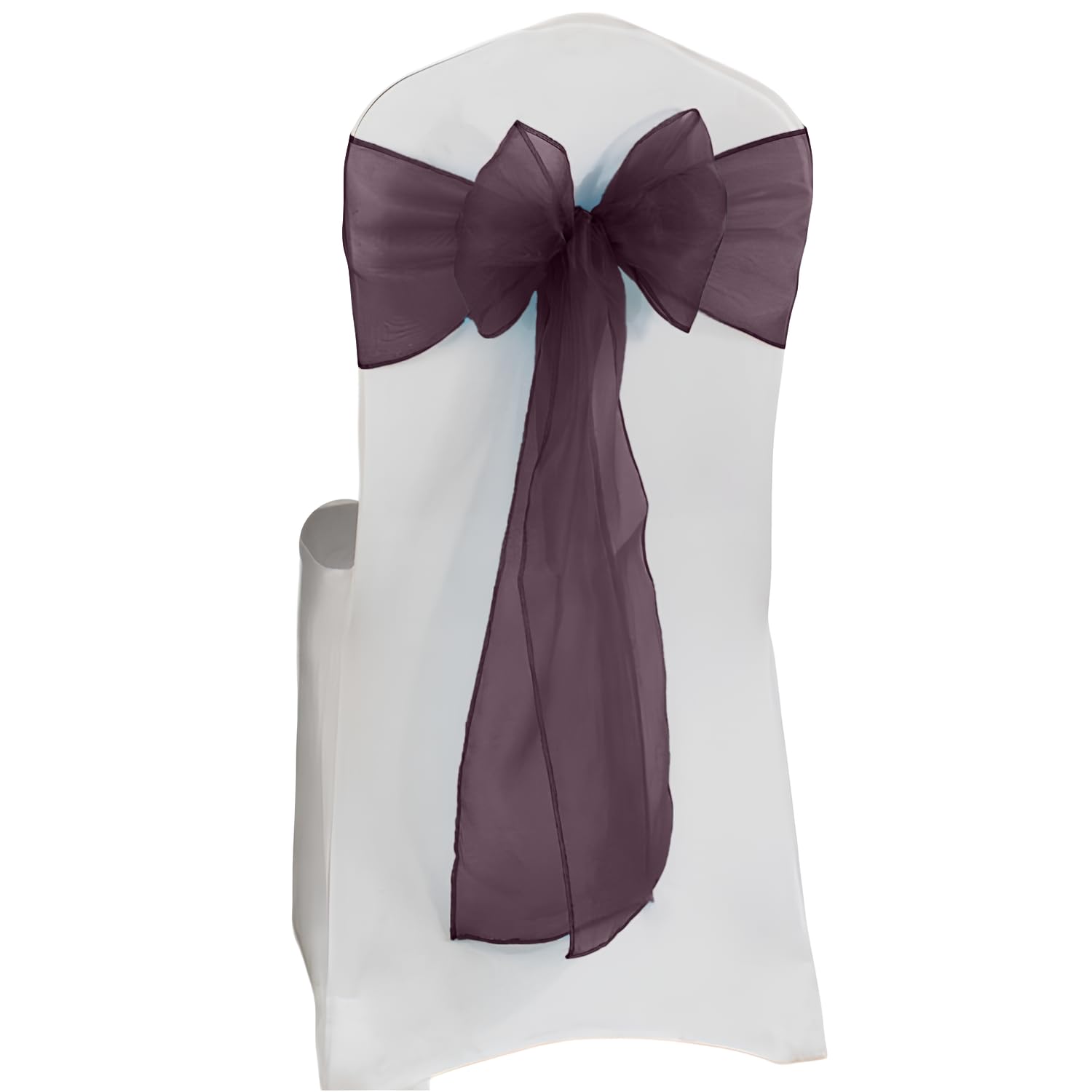 Elegant Event Essentials β Set of 10 - Organza Chair Tie Sashes - Wider Fuller Cover for Wedding Decorations, Birthday, Banquets & Party Events - Chair Cover Sheer Bows, Ribbon - Aubergine