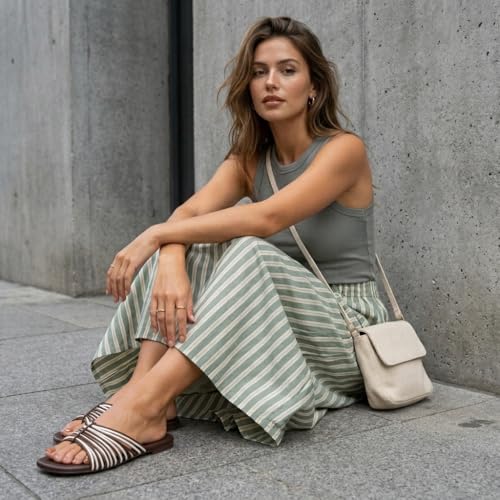 CUSHIONAIRE Lanky Strappy Sandals for Women, Trendy Multi-Strap Square Toe Flat Slide Womens Sandals with Cushioned Footbed, BROWN MULTI by CUSHIONAIRE - Used condition - Image 6