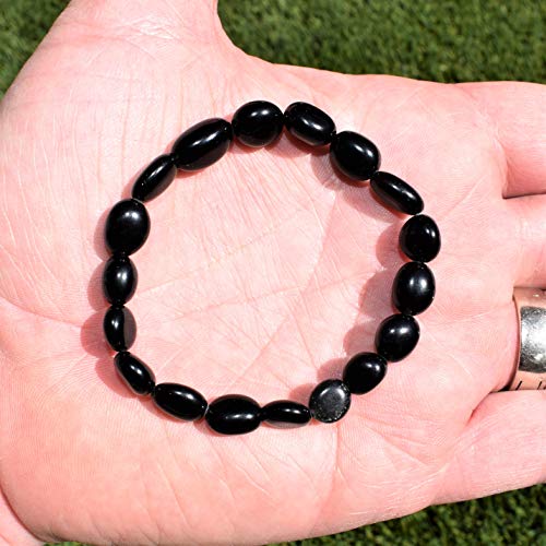 Zenergy Gems Charged Natural Black Obsidian Crystal Bracelet Tumble Polished Stretchy + Selenite Heart Charging Crystal Included (Healing Energy/Grounding/Grieving Bracelet) #TOP6
