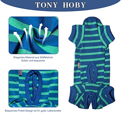 TONY HOBY Shirts für Hunde,Hundeschlafanzug mit Gestreiften und 4 Beinen Weich und Atmungsaktives Hund Tshirt Hunde Kleidung für Kleine Mittel Große Hunde (Jungen-Blau, S)