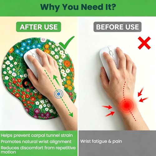 Image of ZORBES Ergonomic Mouse Pad with Wrist Support, Black Cat Floral Memory Foam Wrist Rest Mouse Pad, Non-Slip Base Smooth Surface Desk Mat for Office, Gaming & Home Workspace