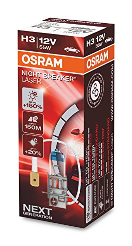 OSRAM NIGHT BREAKER LASER H3, next generation, 150% more brightness, halogen headlamp, 64151NL, 12V, passenger car, folding box (1 lamp)