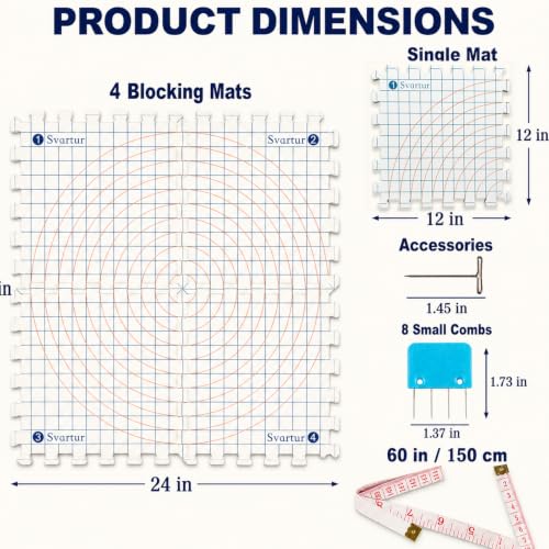 Image of Svartur Blocking Mats for Knitting, 4-Pack with Grid and Circle Markings