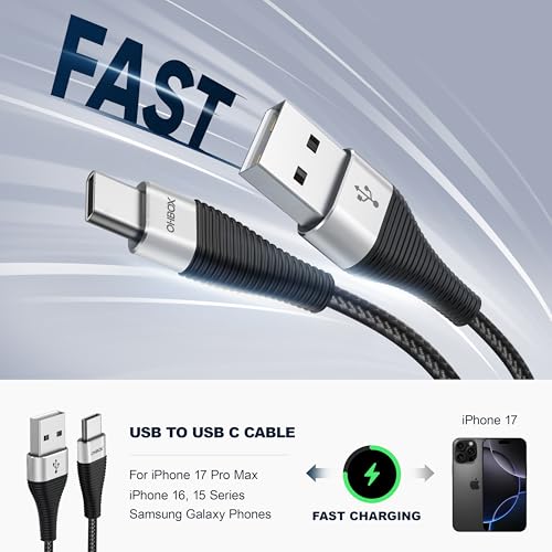 Image of Extra Long USB to USB C Cable 15FT 2Pack, Type A to Type C Cord Fast Charging Braided Charger for iPhone 17 Pro Max, 16 /15 Plus, iPad Pro /Air /Mini /10, Samsung, Pixel, Moto, Android Phones - Black