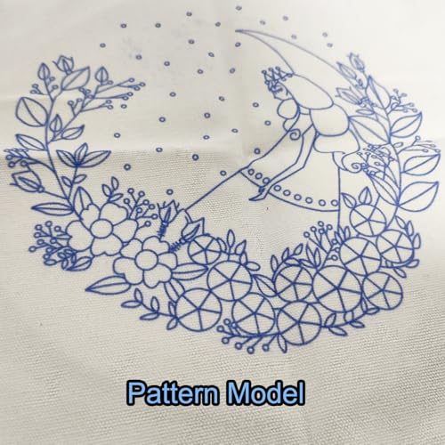 Image of Cute Embroidery Kit Beginner Cross Stitch Kit for Adults Kids - Blue Dress Girl with Moon & Flowers Starter DIY Embroidery Set Includes 23 Color Threads 3 Needles Hoop, Easy Instructions 5.9''x5.9''