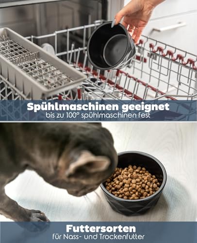 lionto Futternapf aus Keramik mit rutschfestem Silkonboden, 550 ml, Hundenapf aus robustem & geruchsneutralem Material, leicht zu reinigen, ergonomisches Design, Wassernapf für Hunde&Katzen, schwarz