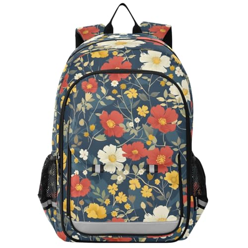 Sac à dos ordinateur portable enfants étanche à imprimé fleurs rouges
