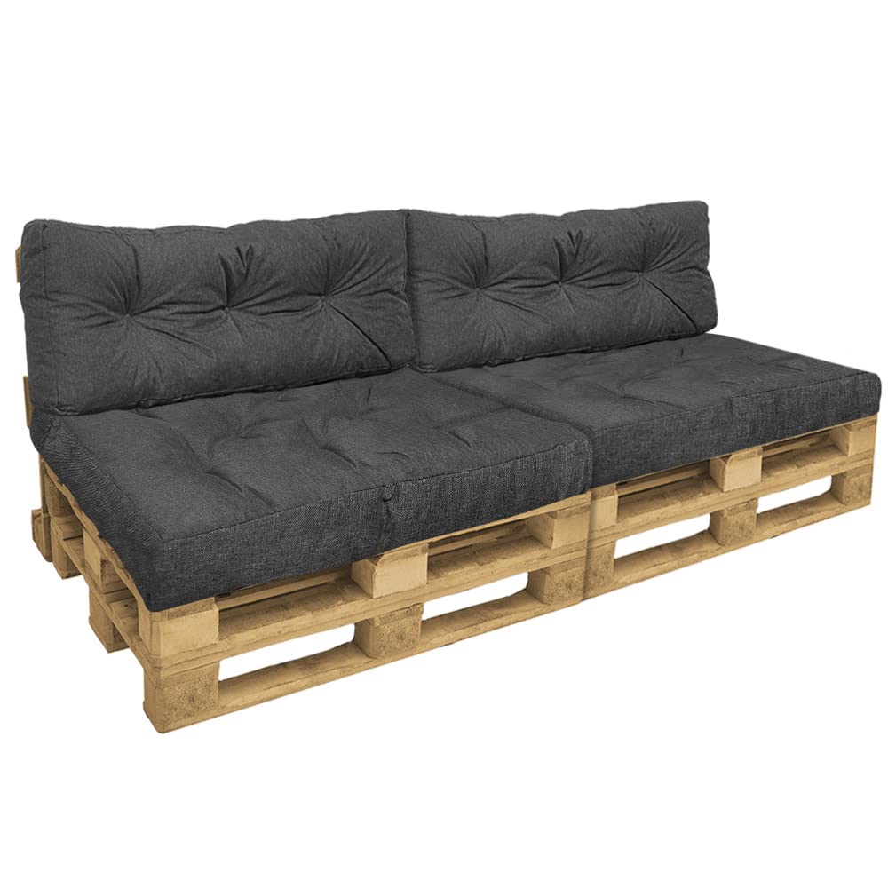 VOUNOT® Cojines para Palets 4-Piezas Set, Impermeable para Interior y Exterior, Cojín de Asiento 120x80 cm, Respaldo 120x40 cm, Gris