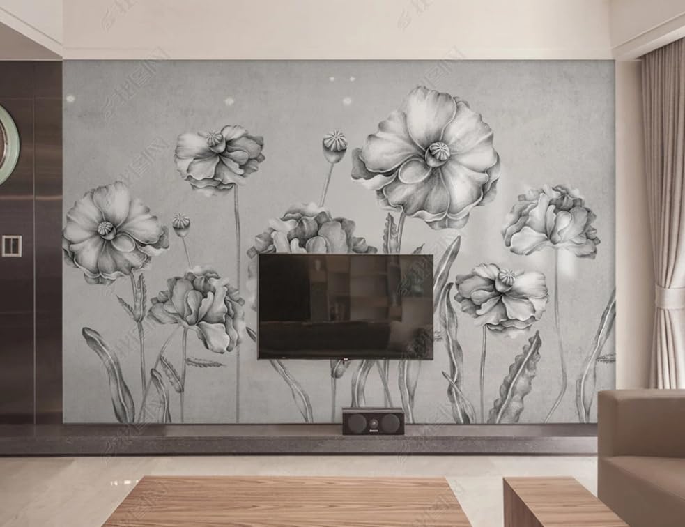 Papier peint intissé fleurs noires et blanches grand format 250x175 cm pour salon - 3